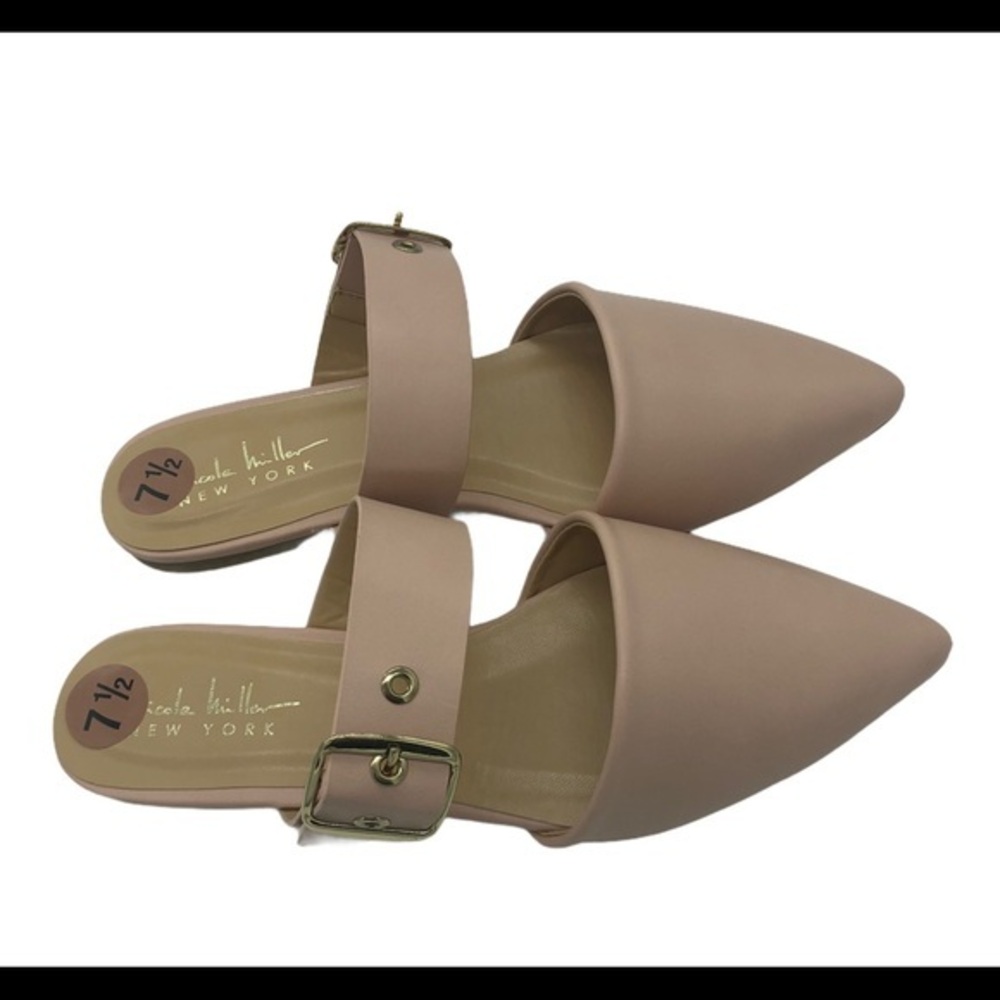 Nicole Miller New York Blush Pink Pointed Toe Buckle Strap Mules Flats 7.5 - Picture 5 of 6